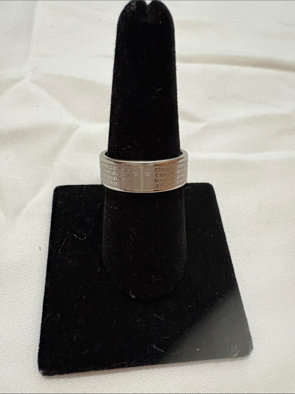 Unisex Stainless Steel Silver Lord’s Prayer Engraved 1/4” Wide Size 8 Ring